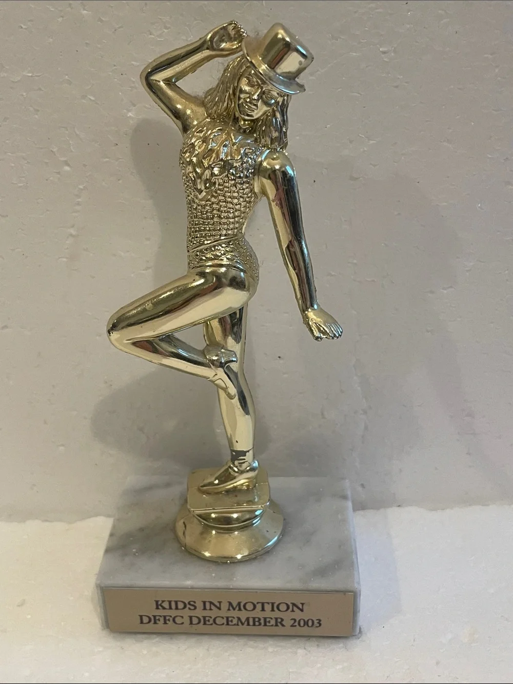 Vintage Y2K Gold Dance Trophy white Carrara marble Figurine Kids in Motion Italy